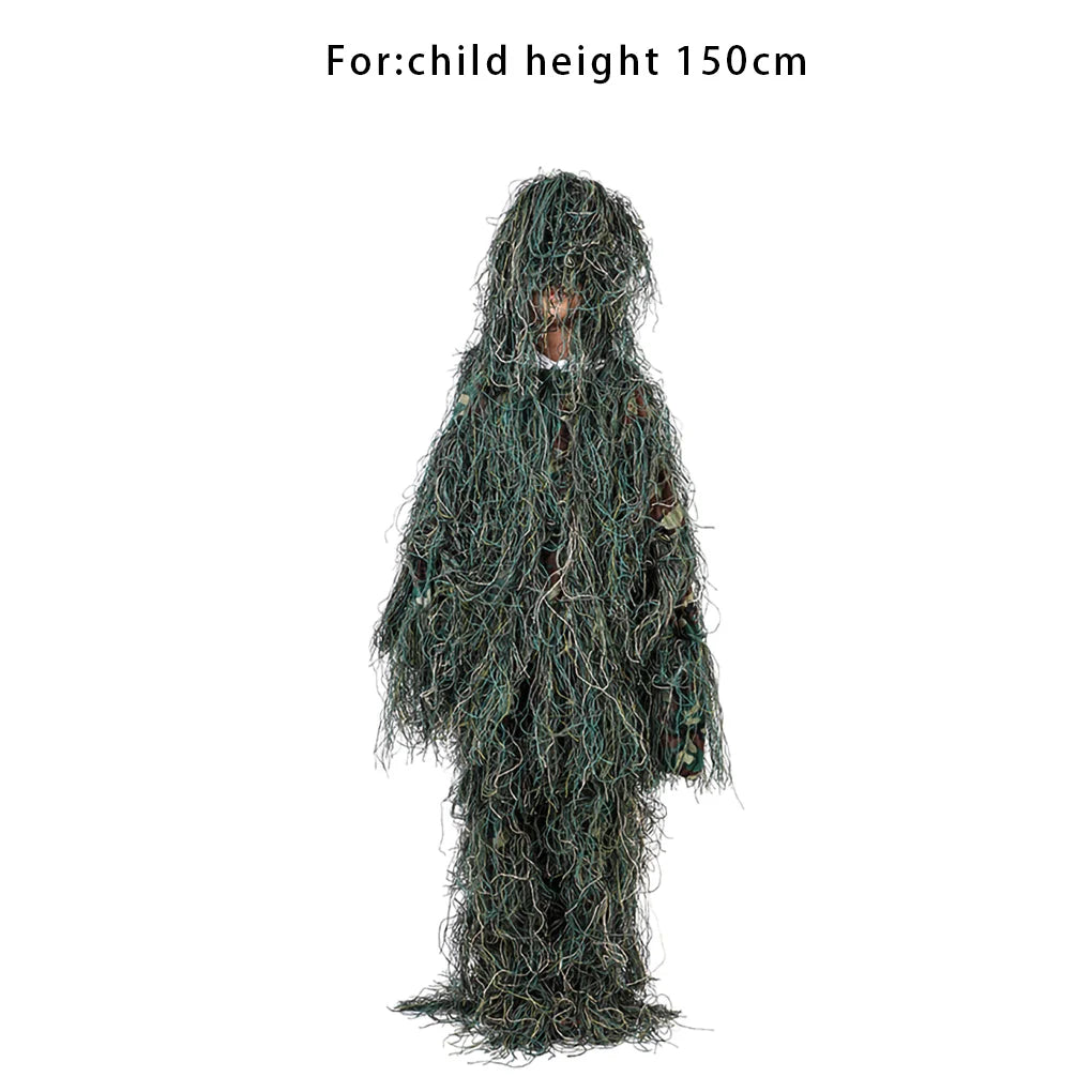 Kids 3D Camouflage Suits Outdoor Hunting Scouting Children Camouflage Clothes Pants Set with Storage Bag 1.3-1.5m