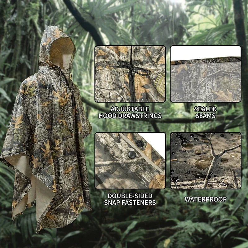 Camouflage Raincoat PVC Outdoor Cycling Hiking Hunting Portable Folding Adult Tactical Poncho Rain Coat Waterproof Motorcycle