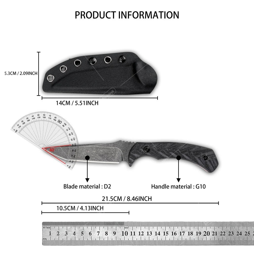 Every Day Carry Wear-Resistant Wilderness Rock Climbing Meat Slicing Knife Multi-Purpose Camping Picnic Straight Knife Portable Knife with K Sheath