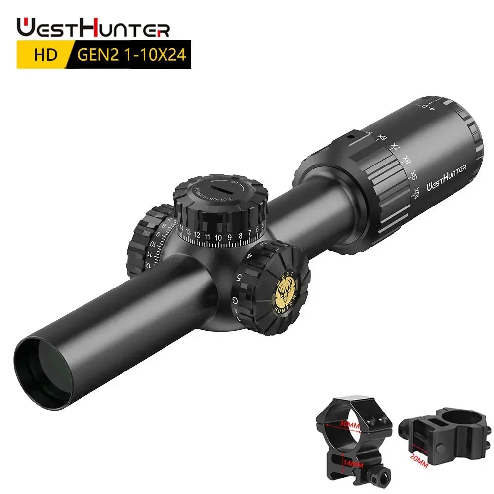 HD GEN2 1-10X24 IR Compact Scope LPVO Optical Sights R/G Illumination 1/4MOA Reticle Hunting Riflescope