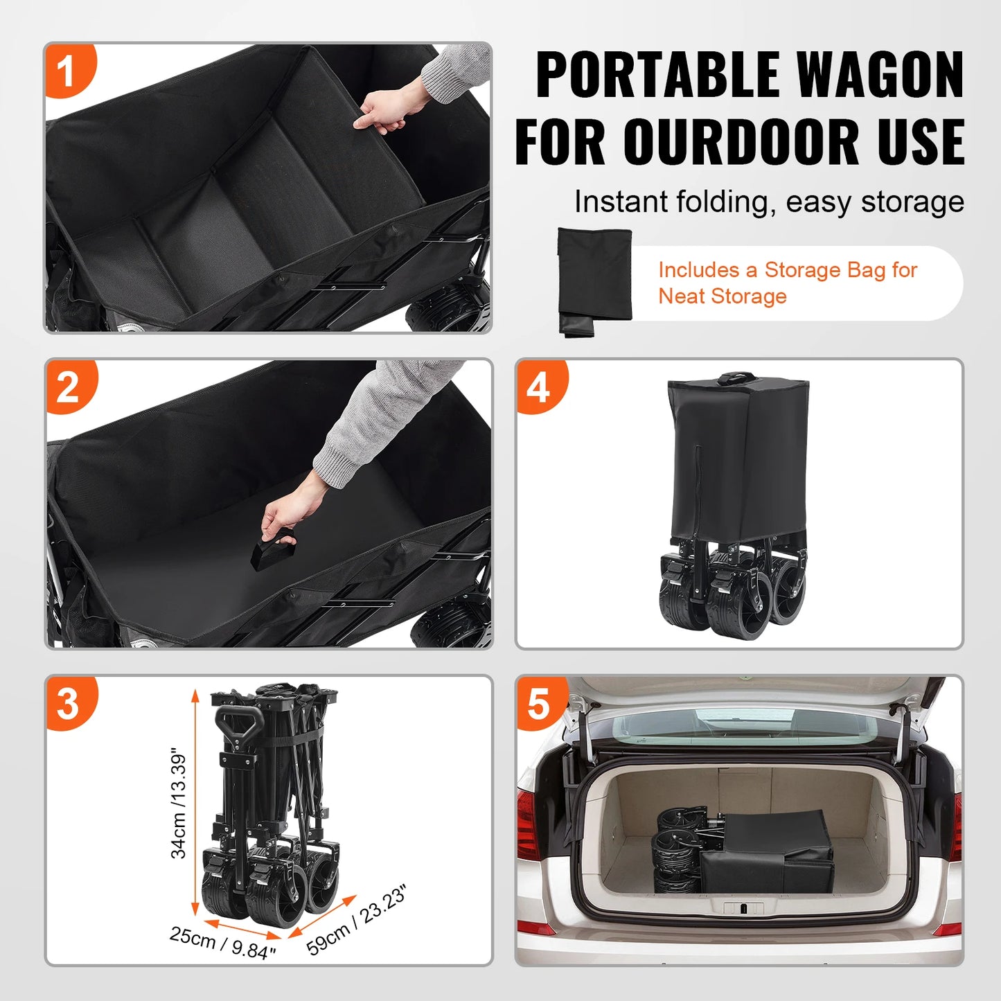 Collapsible Folding Wagon Beach Wagon Cart with All-Terrain Wheels Drink Holder Sport Wagon for Camping Shopping Garden