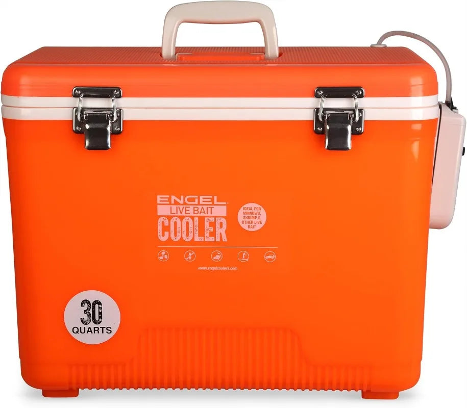 Engel Live Bait Cooler Box with 2nd Gen 2-Speed Aerator Pump - Portable Fishing Station & Minnow Bucket for Shrimp