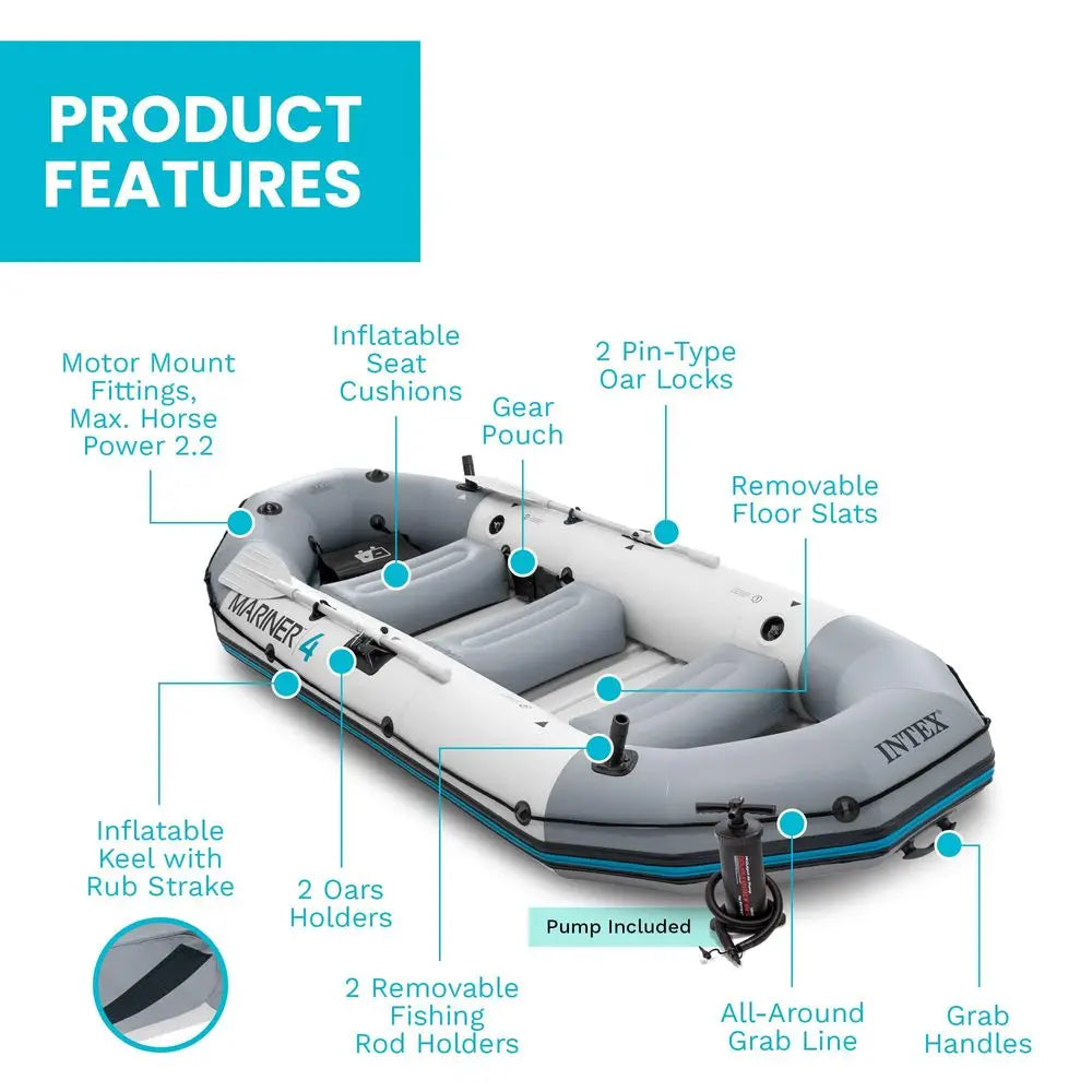 Mariner Inflatable Boat Series Includes Deluxe Boat Oars and HighOutput Pump SuperTough PVC WearResistant Keel Removable Fishin