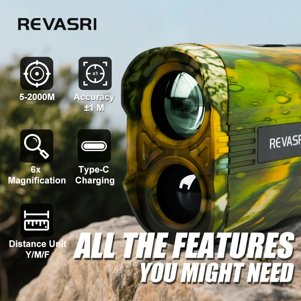 REVASRI Hunting Rangefinder 2000M/3000M, 6x Magnification, Type-C Charging, Distance/Speed Range Finder for Hunting Shooting