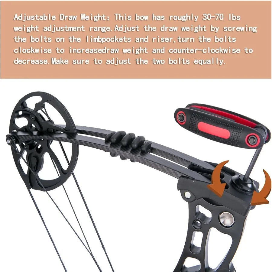 Compound Bow and Arrow Set 3070 Lbs Draw Weight 23.531 Draw Length Right Handed Bow for Adult 320 Fps Hunting Target Bow with A