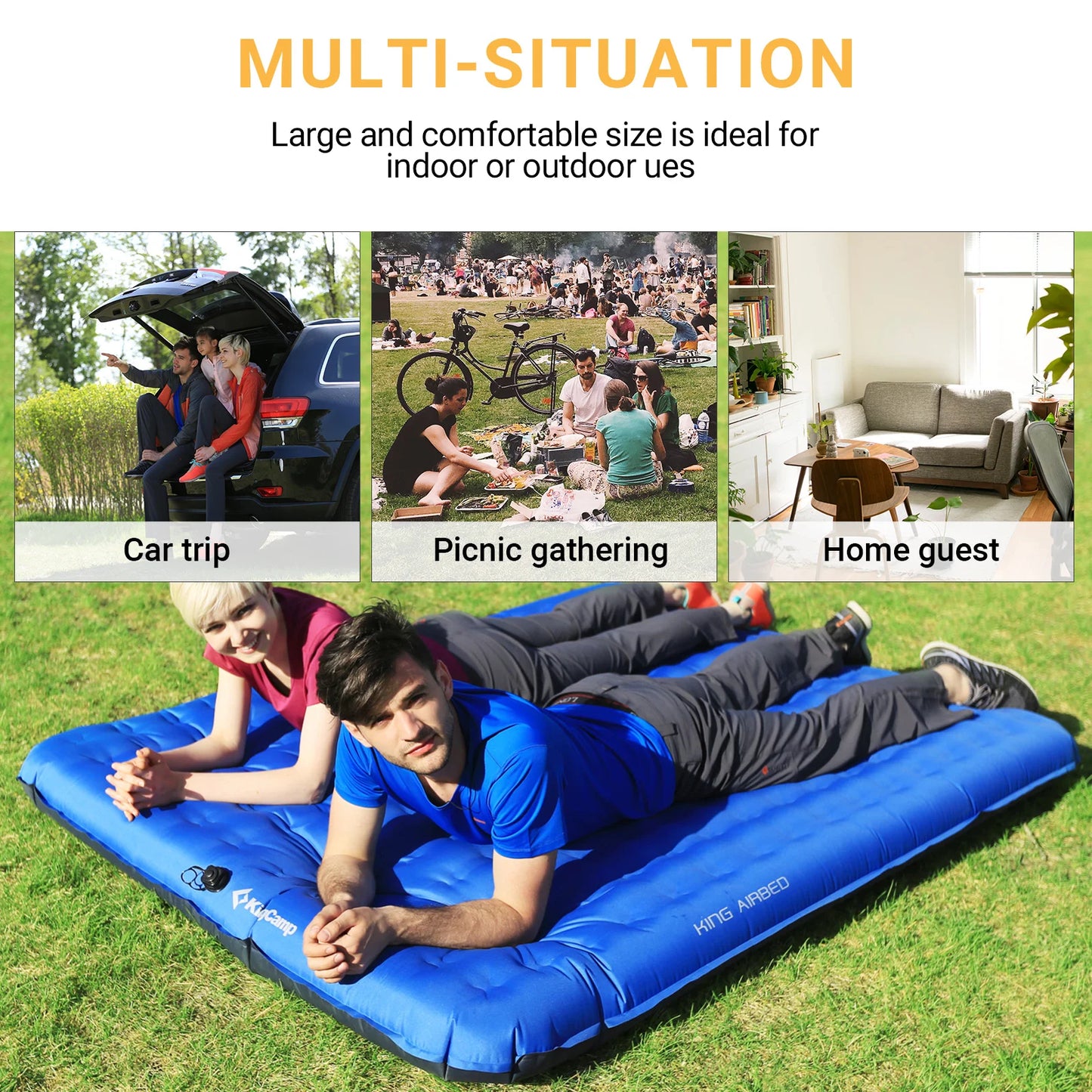 Double Air Pad, 6.0 Inches Extra Thick Ultralight Inflatable Sleeping Pad For Camping, Hiking, Courtyard, Carry Bag