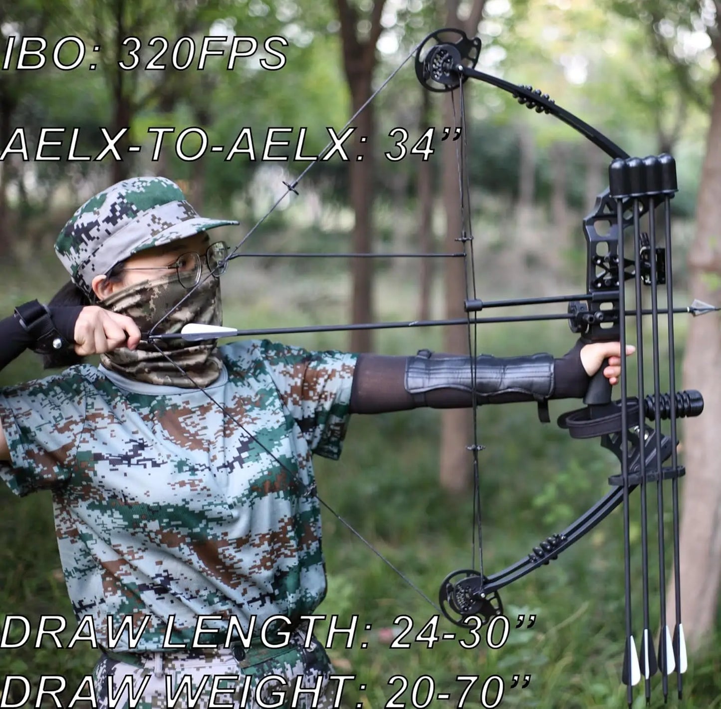Archery Compound Bow Set 20-70 LBS, Draw Length 24\\"-30\\", up to IBO 320 fps, Hunting Compound Bow with All Accessories for Ar