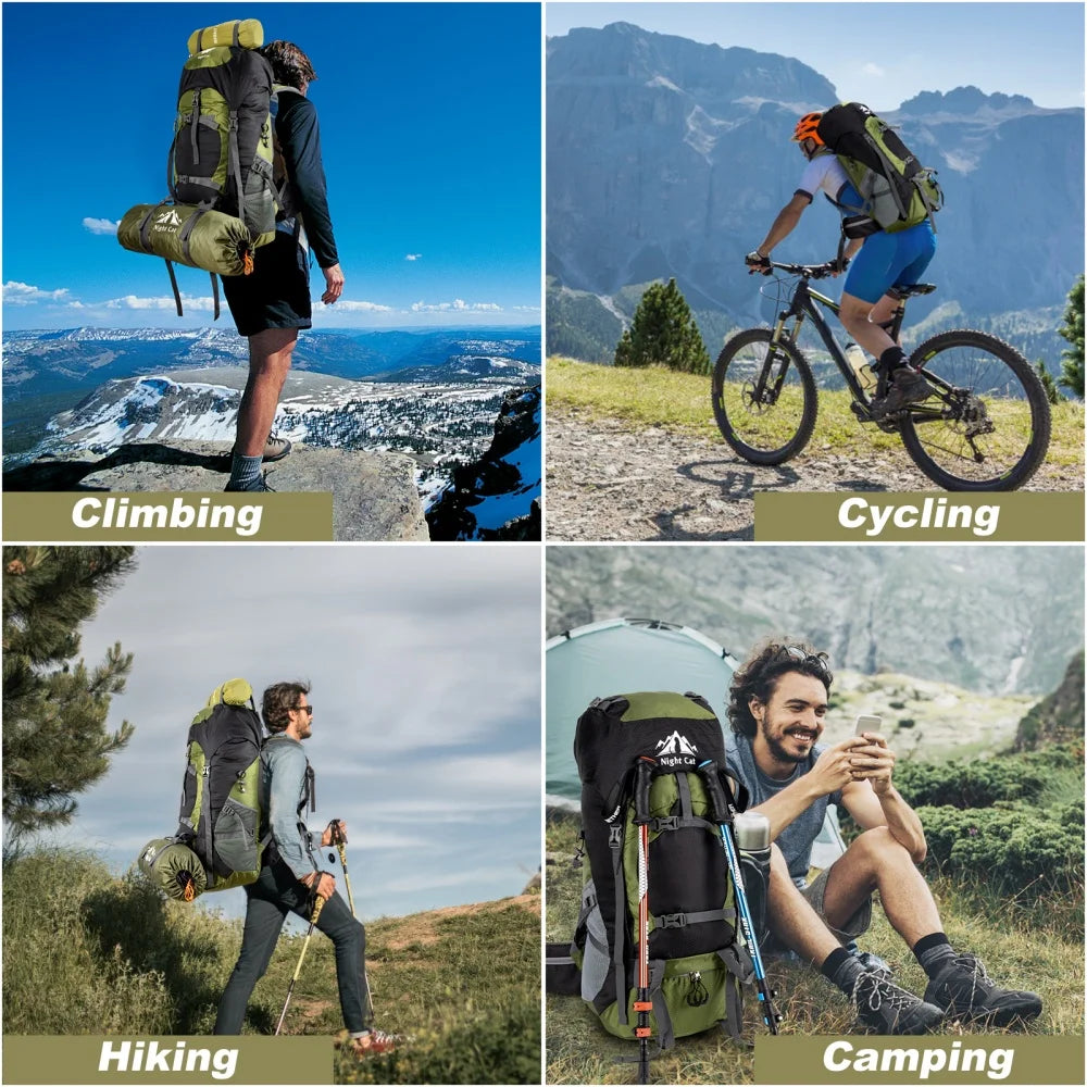 Night Cat Hiking Backpacks Camping Backpacking Packs for Men Women Lightweight Outdoor for Mountaineering Traveling, No Internal Frame