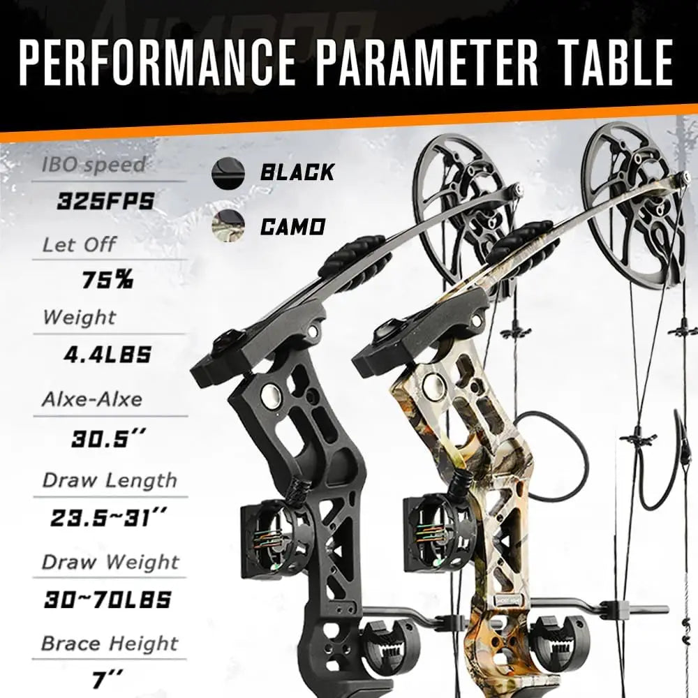 Archery Bowfishing Compound Bow Kit RTH 30-70 LBS Draw Length 23.5\\"-31\\", IBO 325FPS, Target Shooting Bow with Accessories fo