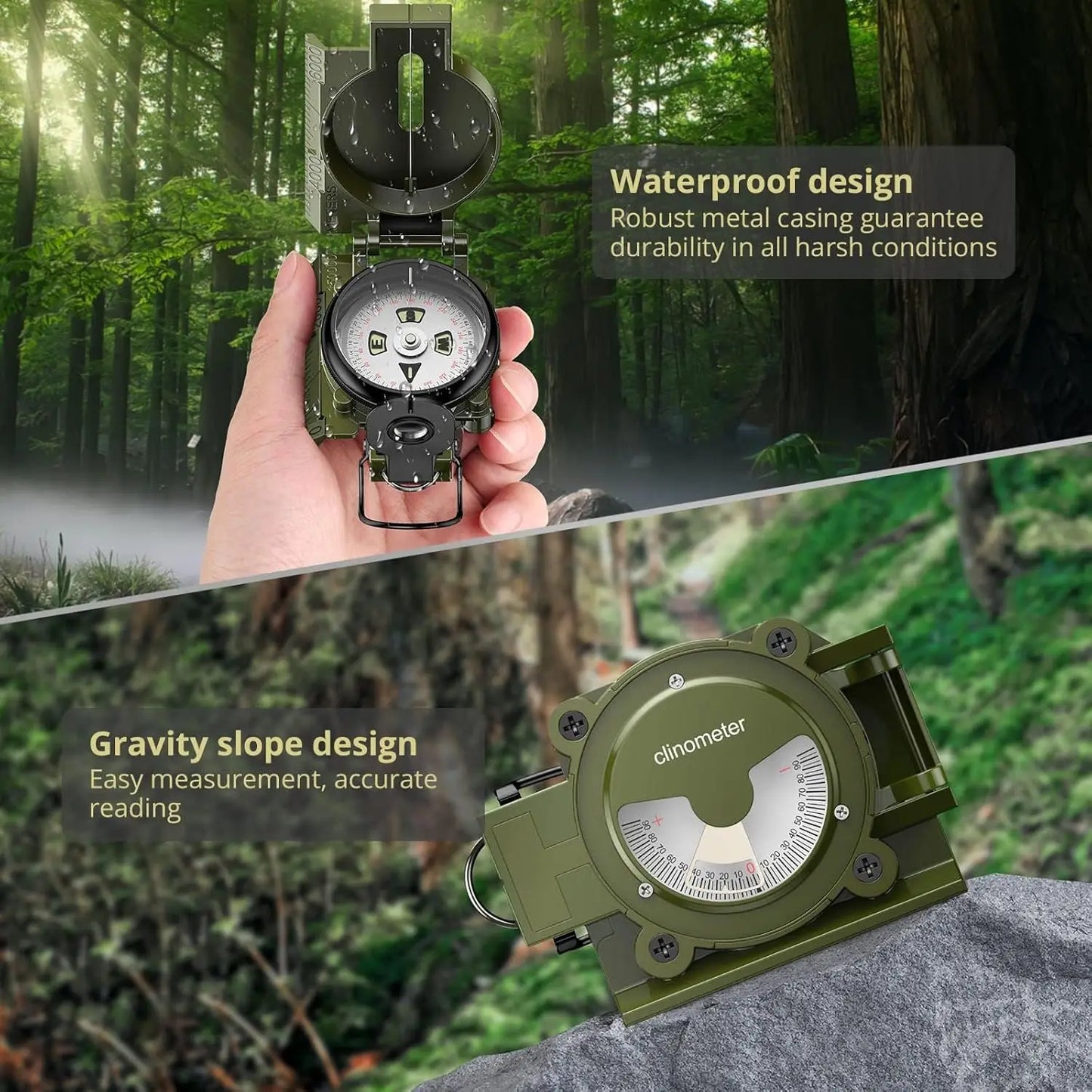 Professional Military Compass,3000 Gauss,Waterproof,with Carry Bag,for Navigation,Hiking,Camping,Hunting.