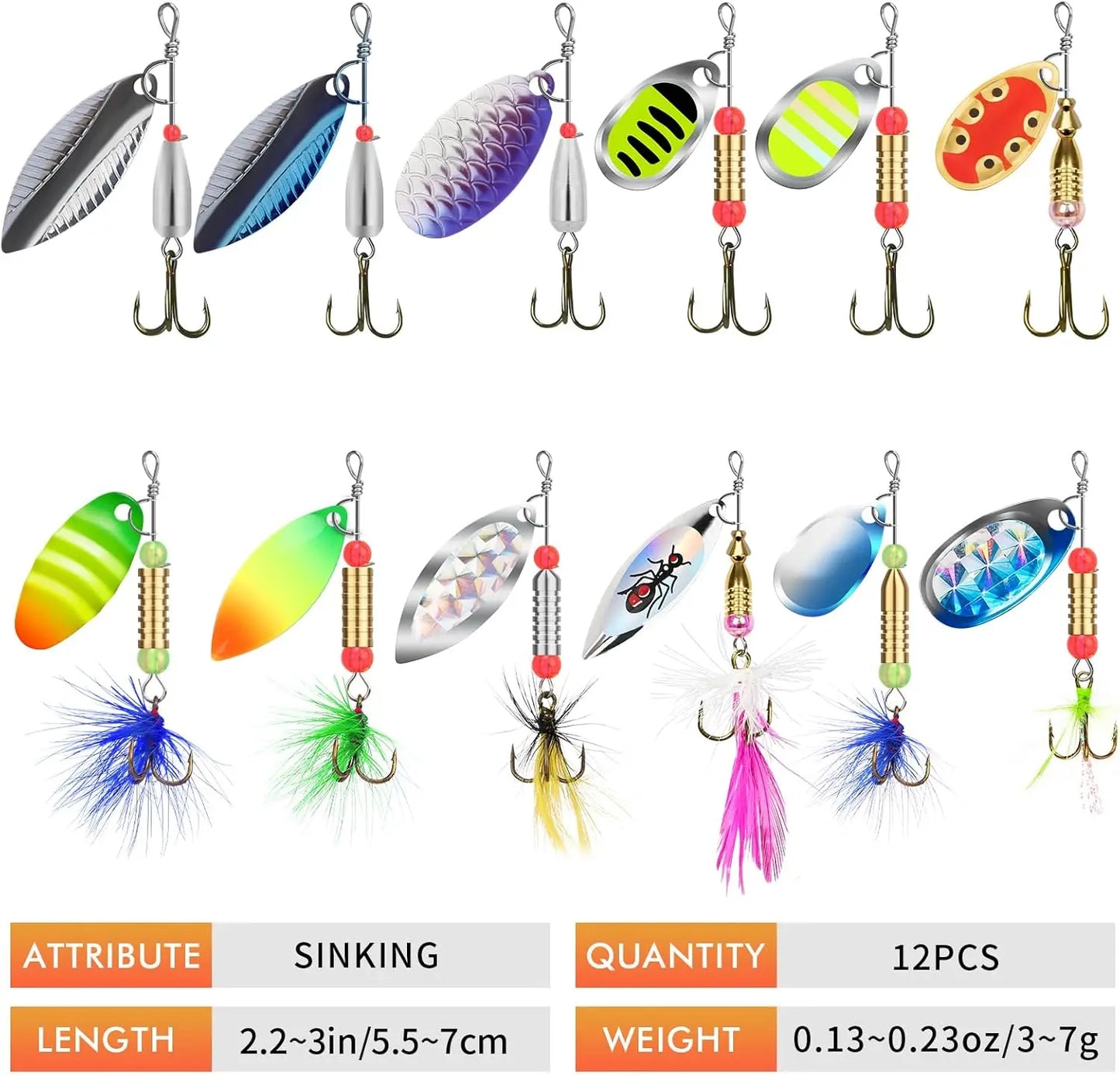 Spinner Fishing Lures Set for Trout Bass Walleye Crappie Salmon Pike, Rooster Tail Blade Bait for Freshwater Saltwater