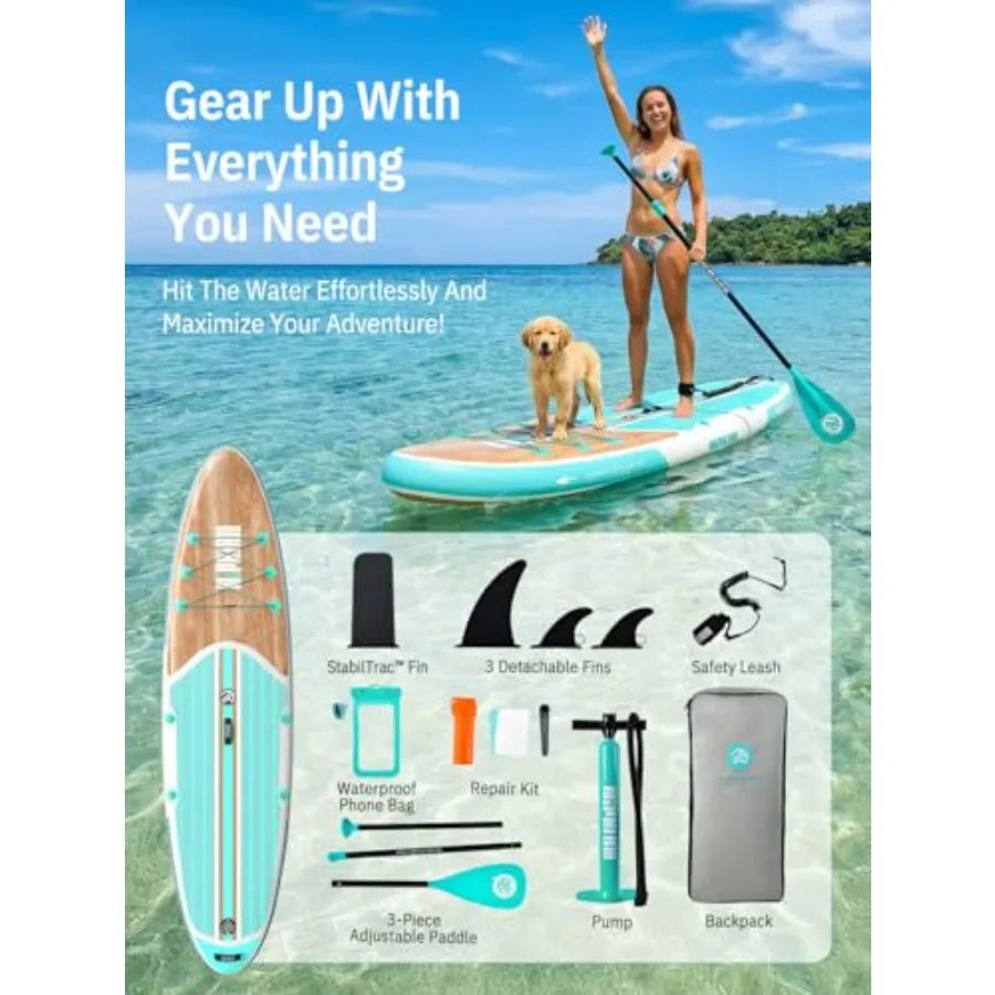Inflatable Stand Up Paddle Board with SUP Accessories, Anti-Slip EVA Deck, 10'6'' Inflatable Paddle Boards for Adults and Youth