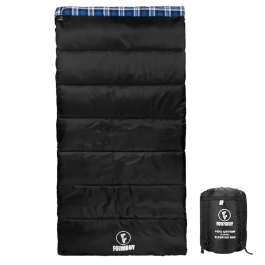 Flannel Sleeping Bag Cold Weather for Adults XL Camping Cotton Sleeping Bag 4 Season Big and Tall, Waterproof with Compression