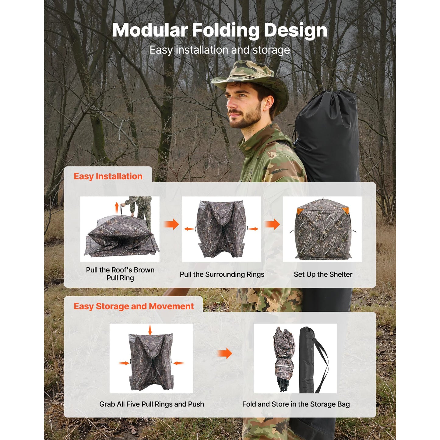 Hunting Blind,1-2 Person Pop Up Deer Blind for Hunting with Carrying Bag,Portable Resilient Hunting Tent,3Windows forDeerhunting