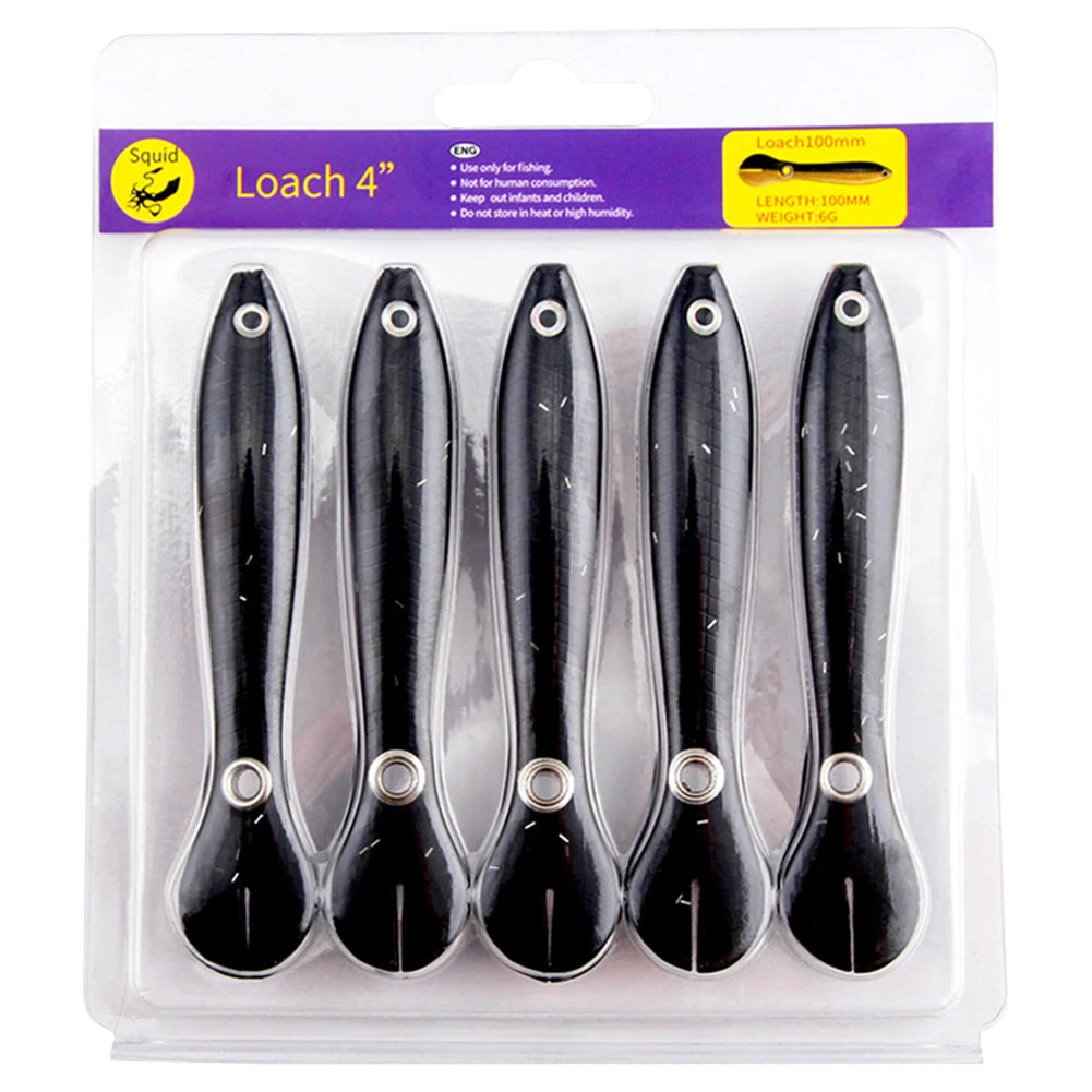 5pcs 10cm Soft Fishing Lures Silicone Bionic Loach Bait Fishing Bait for Bass Pike Trout Fishing Accessories