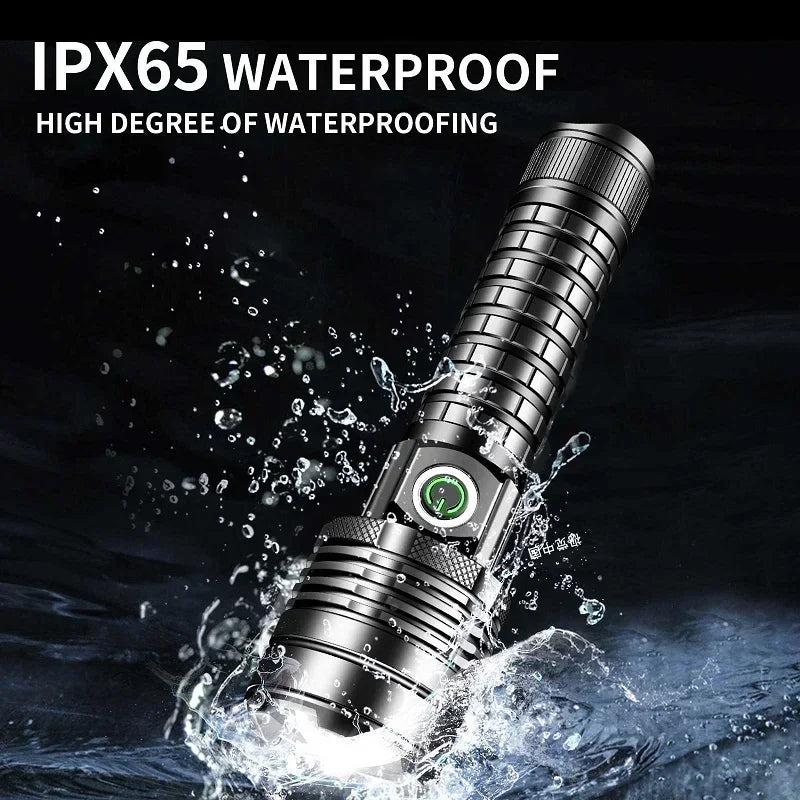 Skyewolfeye Wall Plug Rechargeable LED Tactical Flashlight Set High Lumen XHP60 Zoomable Torch for Fishing Caving