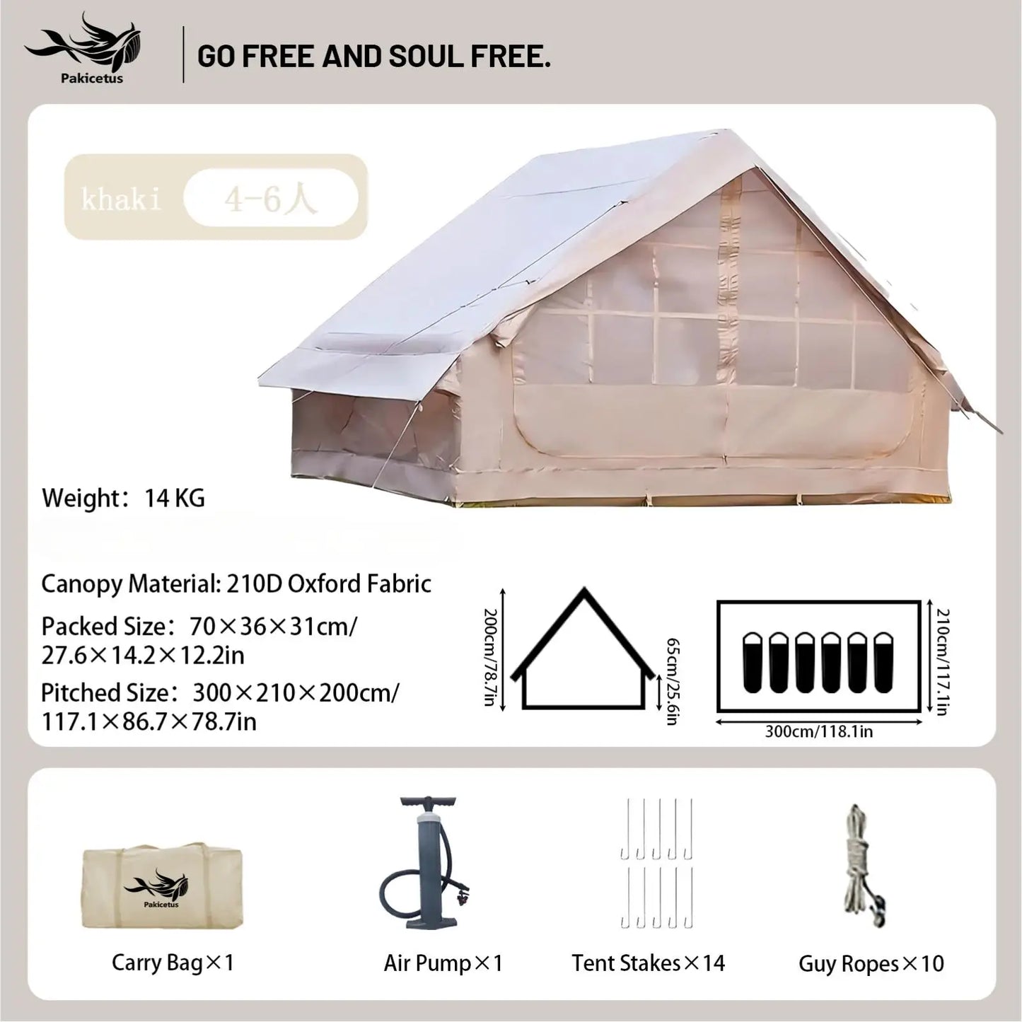 Pakicetus Quick Setup Inflatable Camping Tent, Waterproof Family Tent for 4-8 Persons, Portable Air Tent with Carry Bag