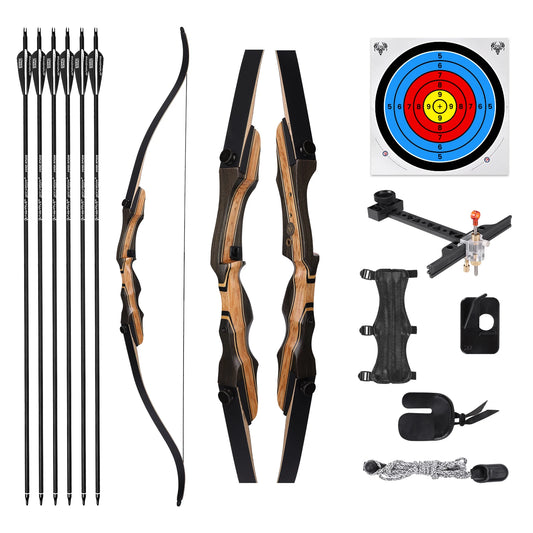 Archery Takedown Recurve Bow 62 inch for Adults, Beginners, Teens & Youth, 20-50lbs Draw Weight ,Wooden Archery Set for Outdoor
