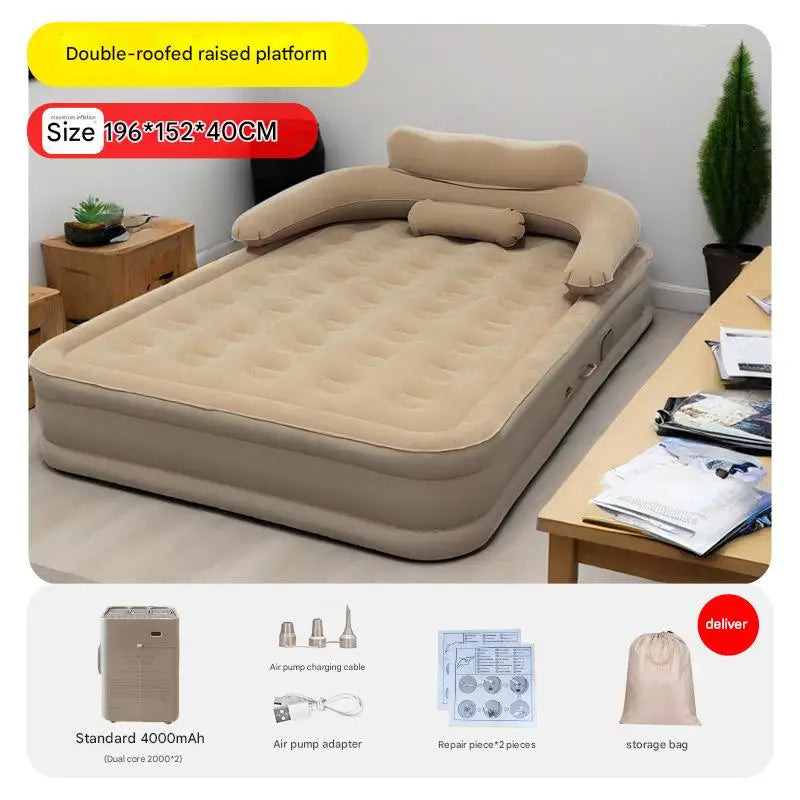 New 2 Persons Inflatable Mattress Camping Folding Outdoor Indoor Home Air Cushion 40cm High Bed Lazy Laying Soft Skin-Friendly