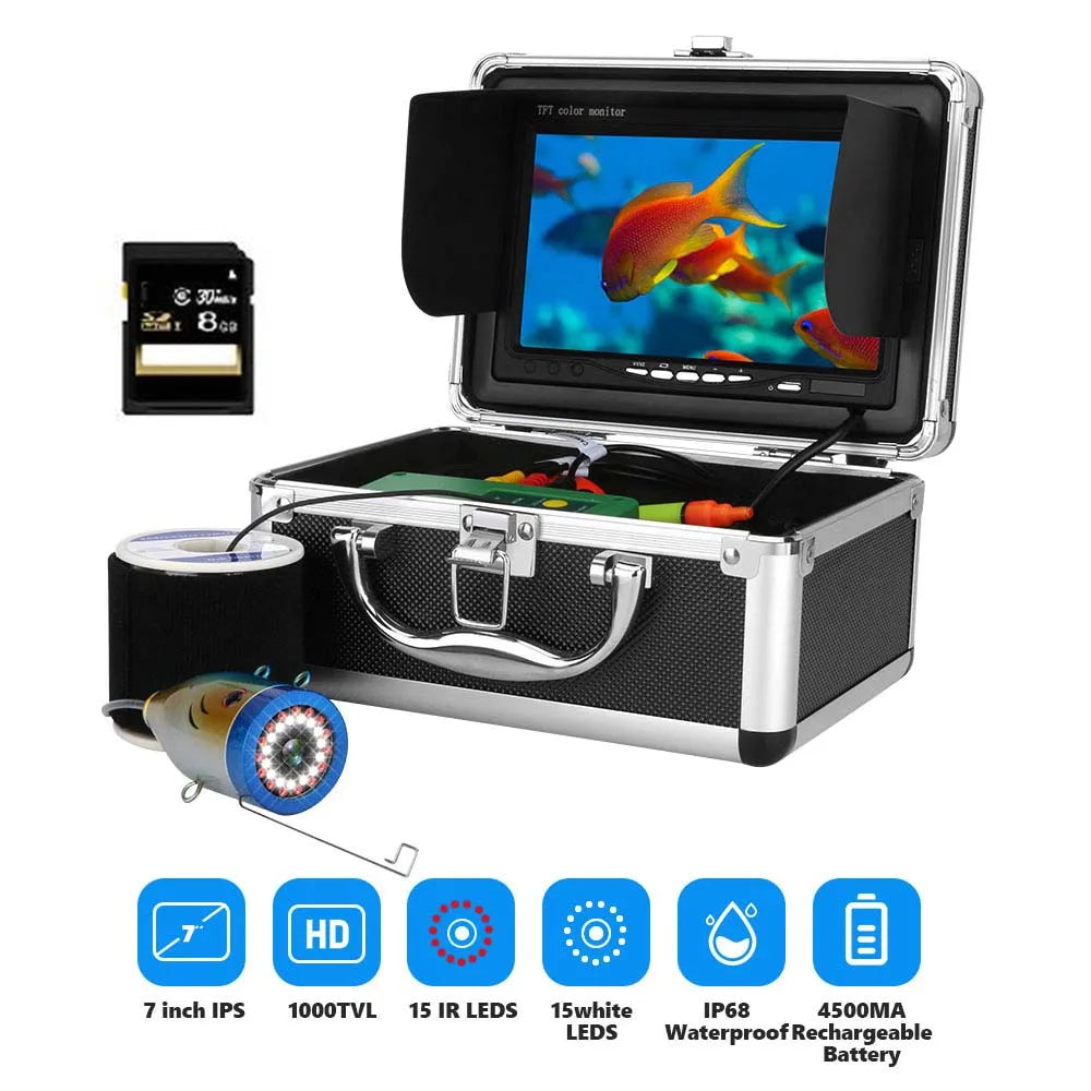 Fish Finder Underwater Fishing Camera Double Lamp 30LEDs 7Inch 15M 30M 50M IP68 Waterproof For ICE/Sea/River Fishing Fishfinder