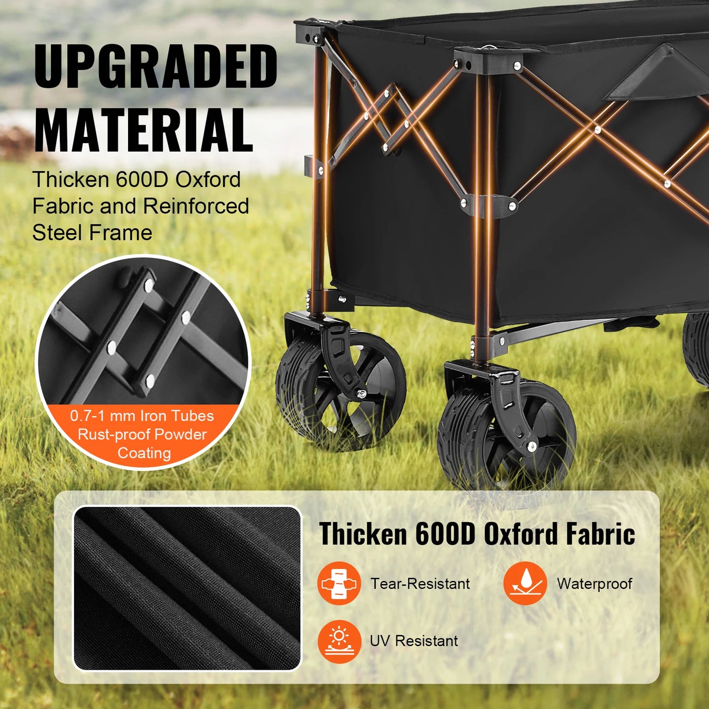 Collapsible Folding Wagon Beach Wagon Cart with All-Terrain Wheels Drink Holder Sport Wagon for Camping Shopping Garden