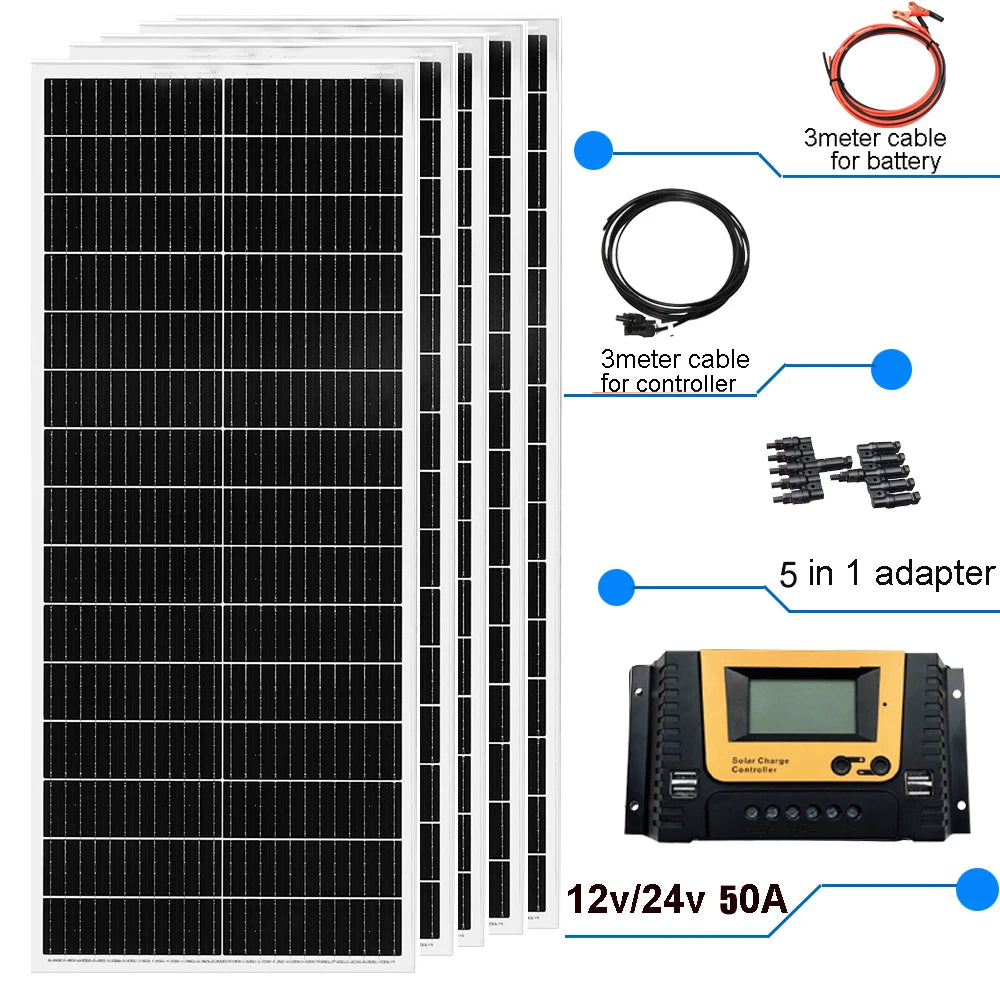 Rigid Solar Panel 1000W / 400W / 500W / 300W / 200W / 100W Solar Panels Charger Battery Charging Module Cell For Car Boat Home R