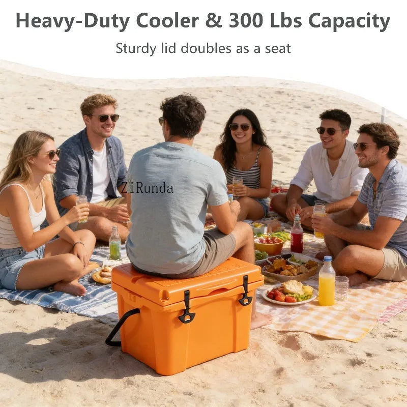 25QT Portable Cooler, Insulated Hard Cooler with Bottle Opener, Cup Holder, Forming Ruler, 5-7 Day Ice Retention, Travel, Beach, Camping, Fishing