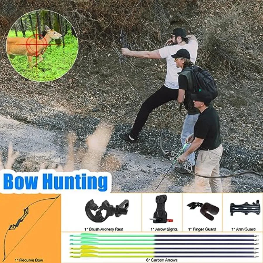 40lbs Bow Fishing Combo Kit Archery Recurve Bow Set for Adult Beginners with Bottle Fishing Reel and Carbon Arrows Ideal for Hu
