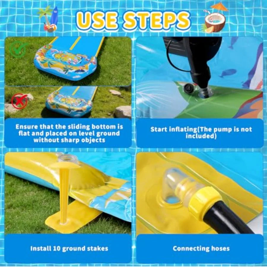 40FT Double Slip and Water Slides with 2 Bodyboards Giant Lawn Inflatable Water Slides for Adults Heavy Duty Backyard Extra Lon