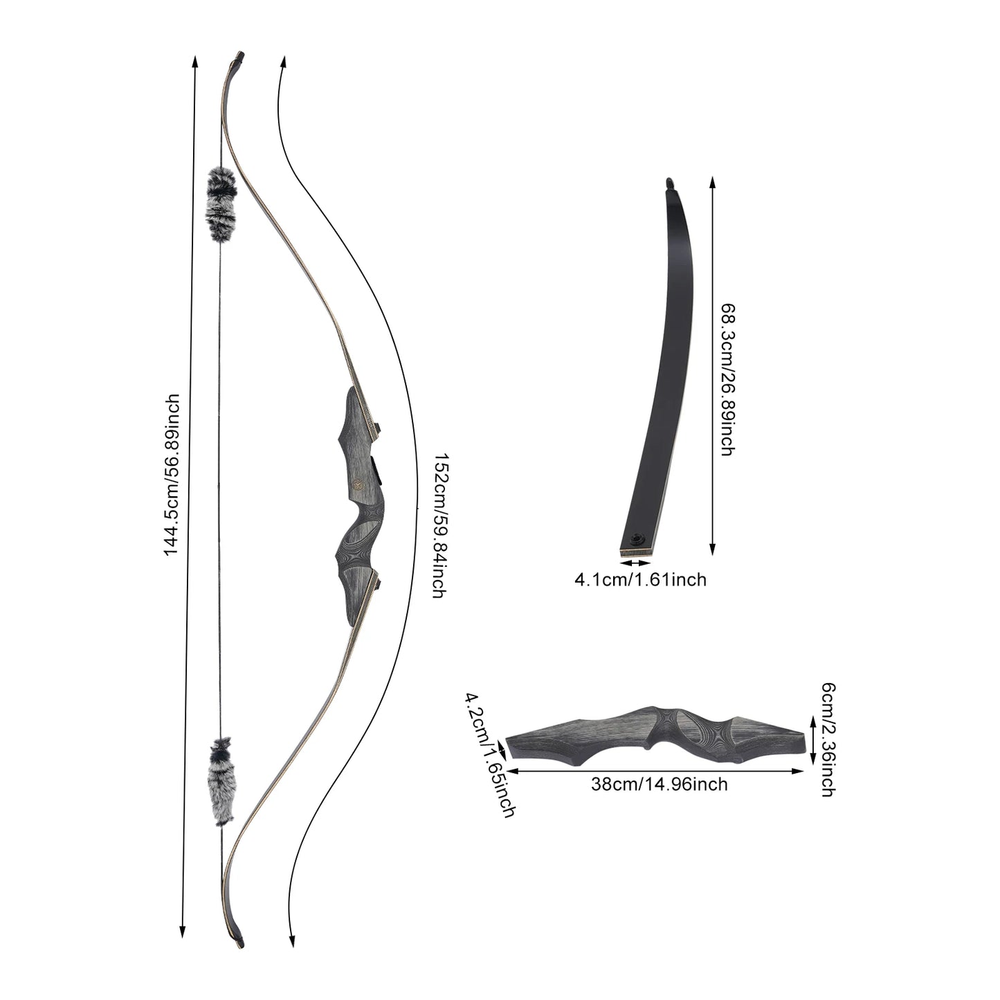 45lbs Black Takedown Recurve Bow, Wooden Recurve Bow Take-down Design, Recurve Bow Kit