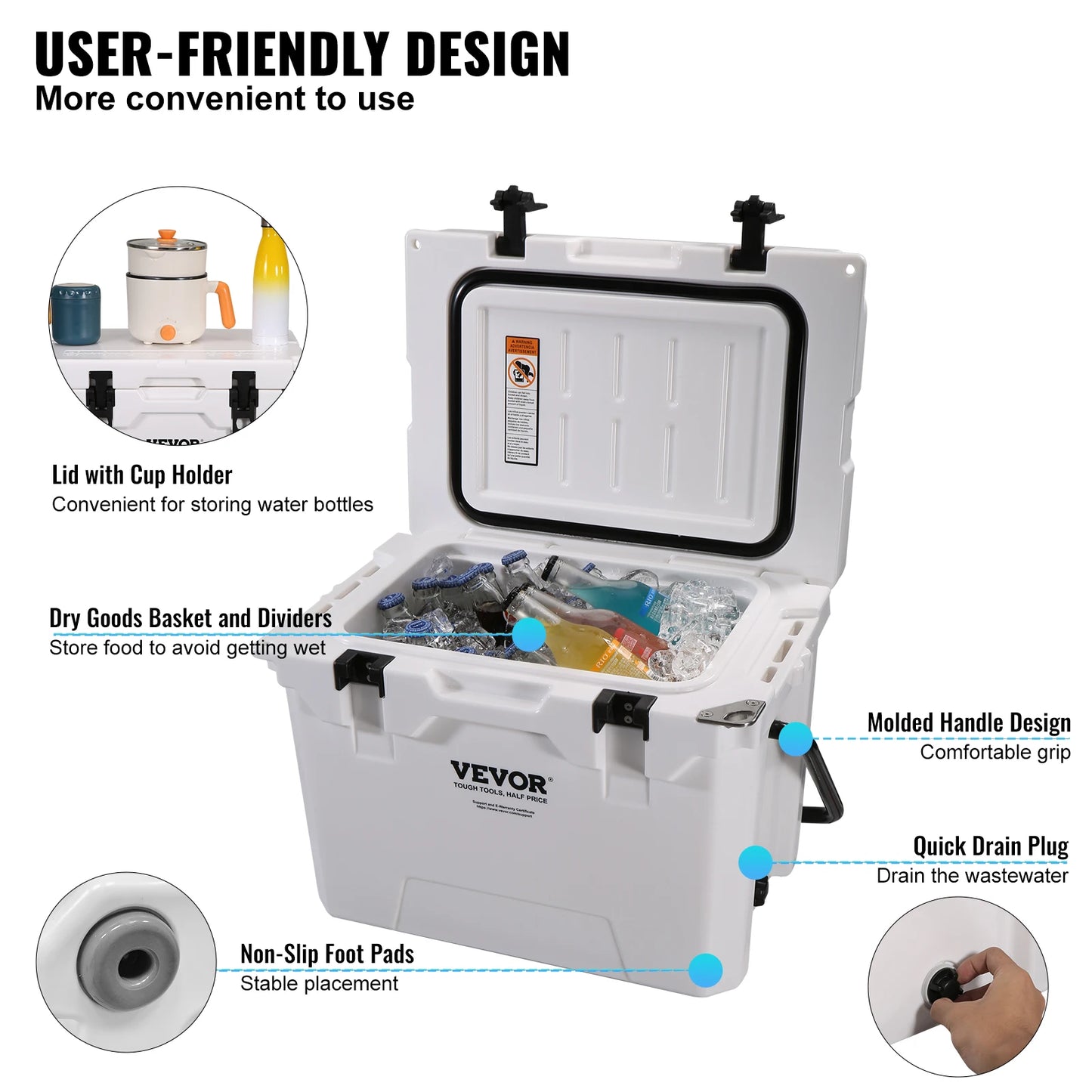 25/33/45/52QT Hard Cooler Insulated Portable Large Capacity Ice Chest Cooling Box for Family Outdoor Camping Activities