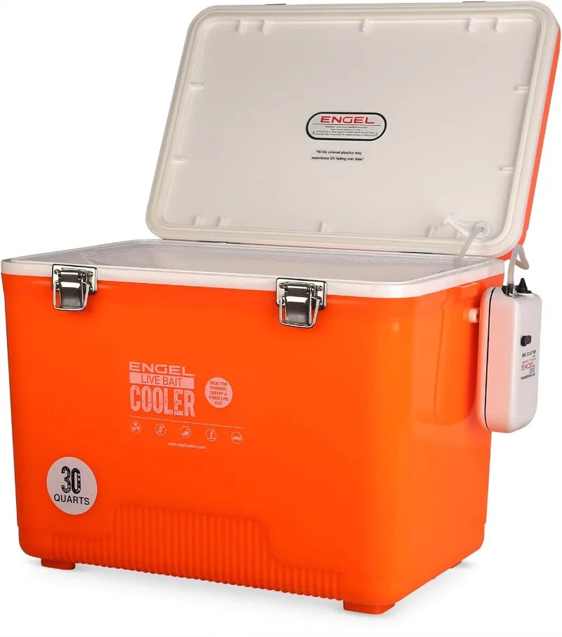 Engel Live Bait Cooler Box with 2nd Gen 2-Speed Aerator Pump - Portable Fishing Station & Minnow Bucket for Shrimp