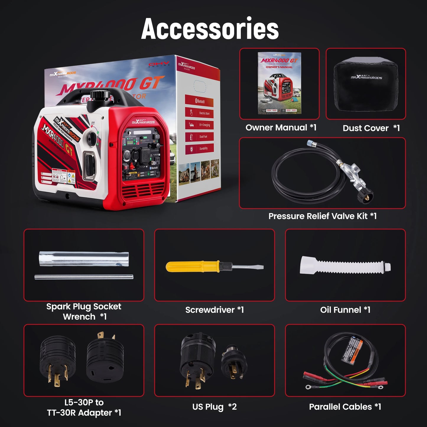 4KW Portable Dual Fuel Generator Inverter LPG/Gas Bluetooth E-Start 58dB Portable Power Generator