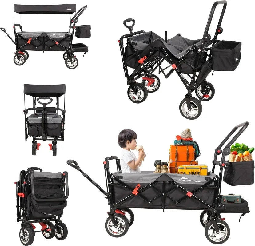 Collapsible Foldable Wagon, Heavy Duty Utility Outdoor Foldable Garden Cart with Wheels, Adjust