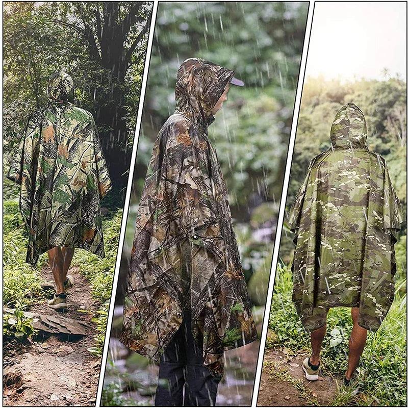 Camouflage Raincoat PVC Outdoor Cycling Hiking Hunting Portable Folding Adult Tactical Poncho Rain Coat Waterproof Motorcycle