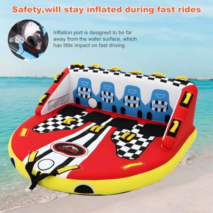 Towable Tubes for Boating Pull Behind Inflatable Tube with Heavy-Duty Thick Nylon Cover in Blue for Summer 1-4 Person Water Spo