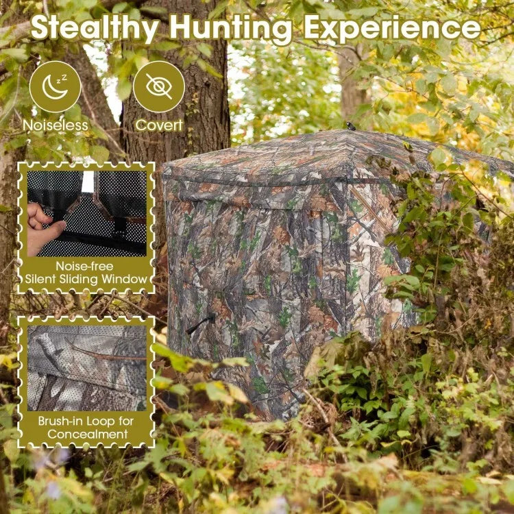 2-3 Person Hunting Blind Portable Pop Up Camouflage Ground Tent W/Storage Pocket