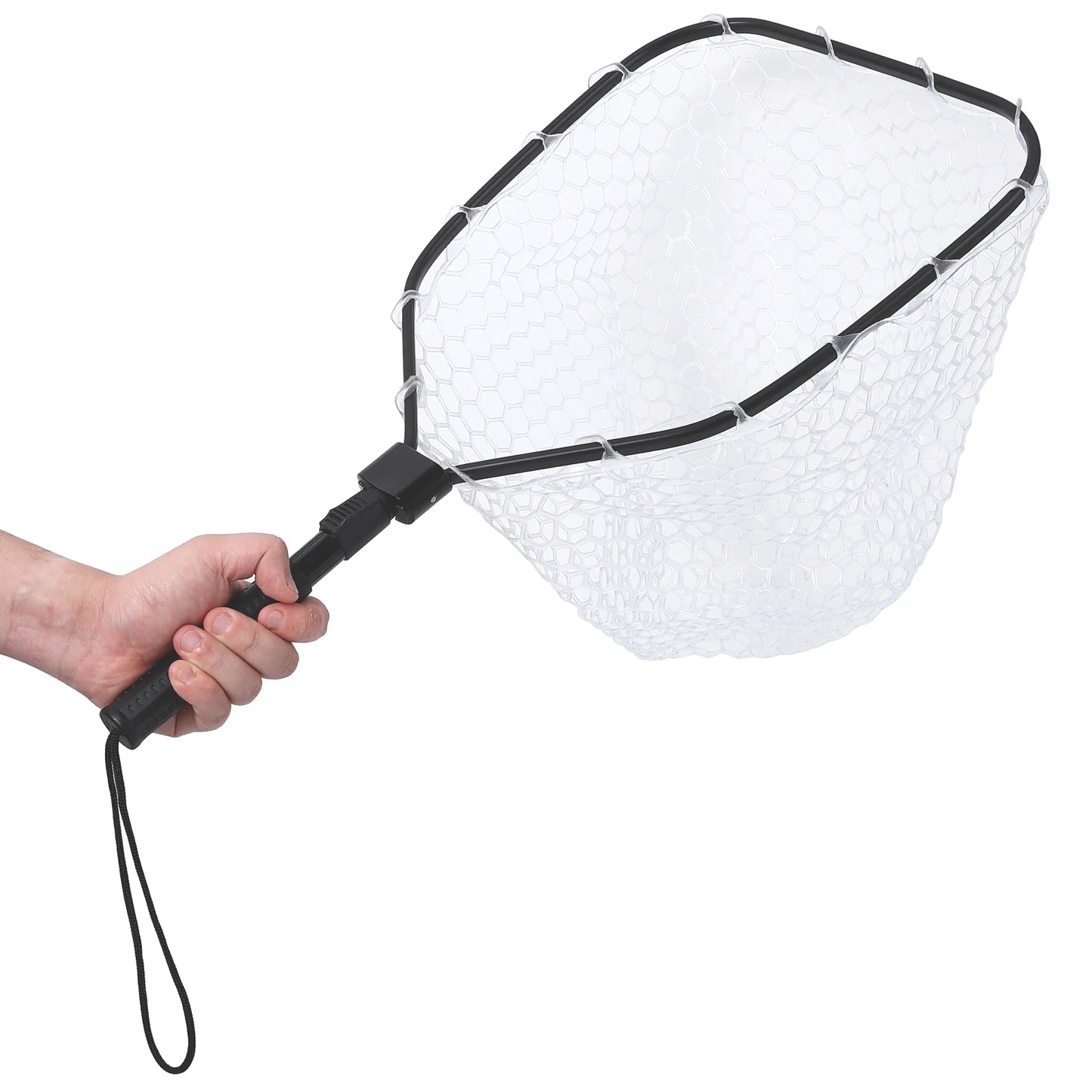 Foldable Fish Net for Trout Fly Fishing Landing Net Trout Fishing Nets with Handle Soft Rubber Mesh Net for Stream Shore Fishing