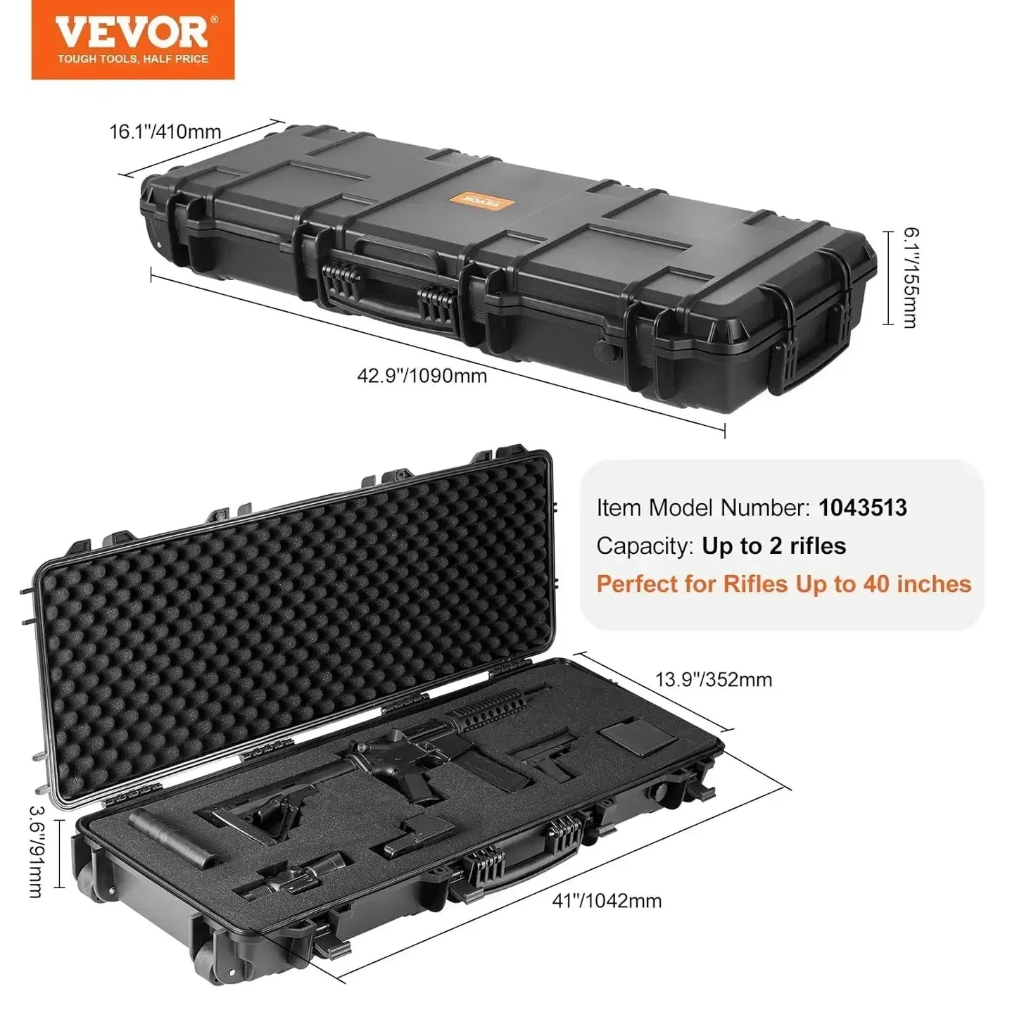 Rifle Hard Case with 3 Layers Fully-protective Foams, 42 inch Lockable Hard Gun Case with Wheels, IP67 Waterproof & Cru(Hot)