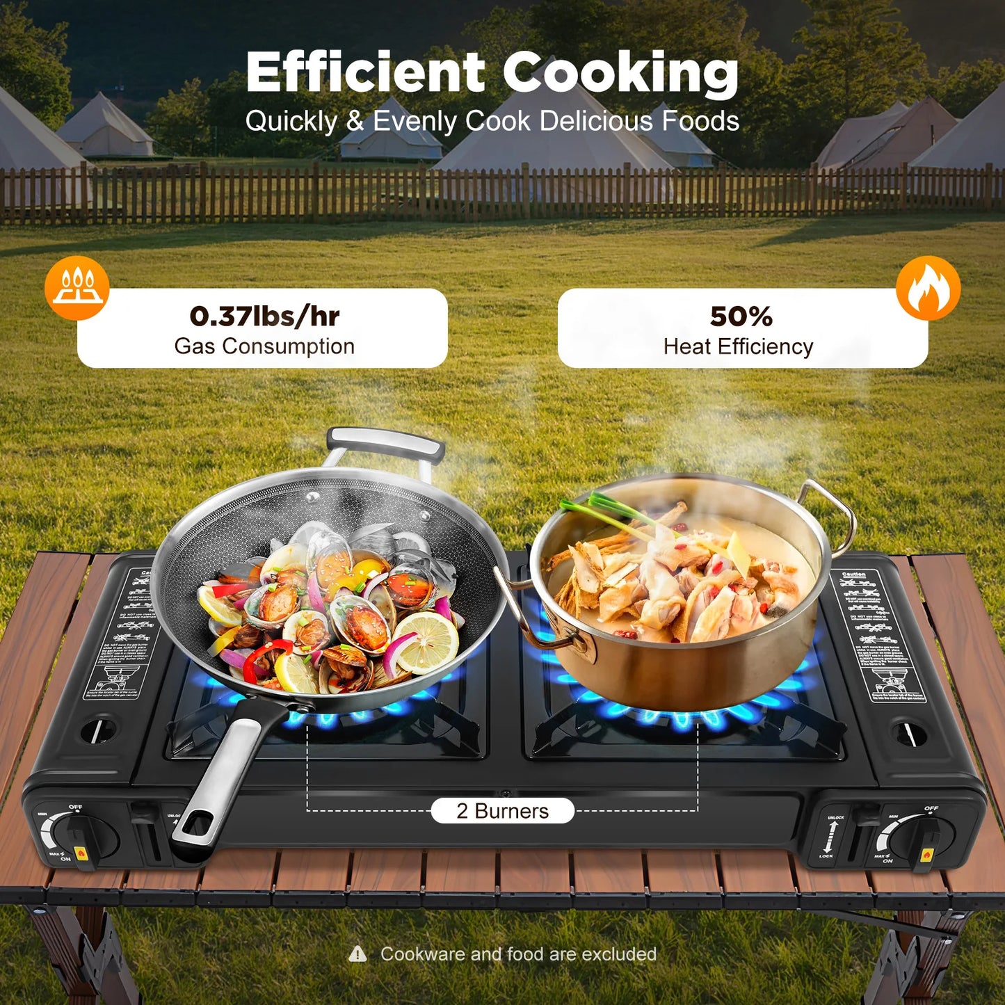 Double Head Camping Stove with Carrying Case Outdoor Travel Cooker Burner Camping Frying Pan Barbecue Cooking Stove 64*27.8*8cm