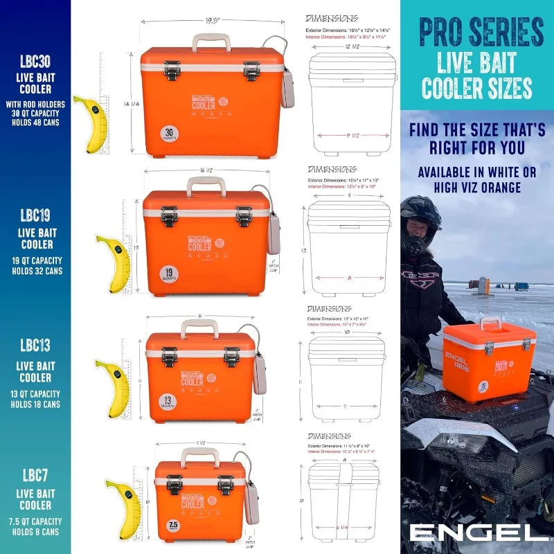 Engel Live Bait Cooler Box with 2nd Gen 2-Speed Aerator Pump - Portable Fishing Station & Minnow Bucket for Shrimp