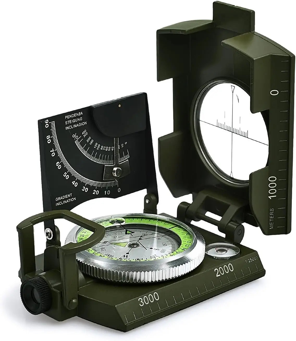 Waterproof Hiking Compass with Fluorescent Scale - Compass Navigation with Clinometer & Carry Bag Military Compass