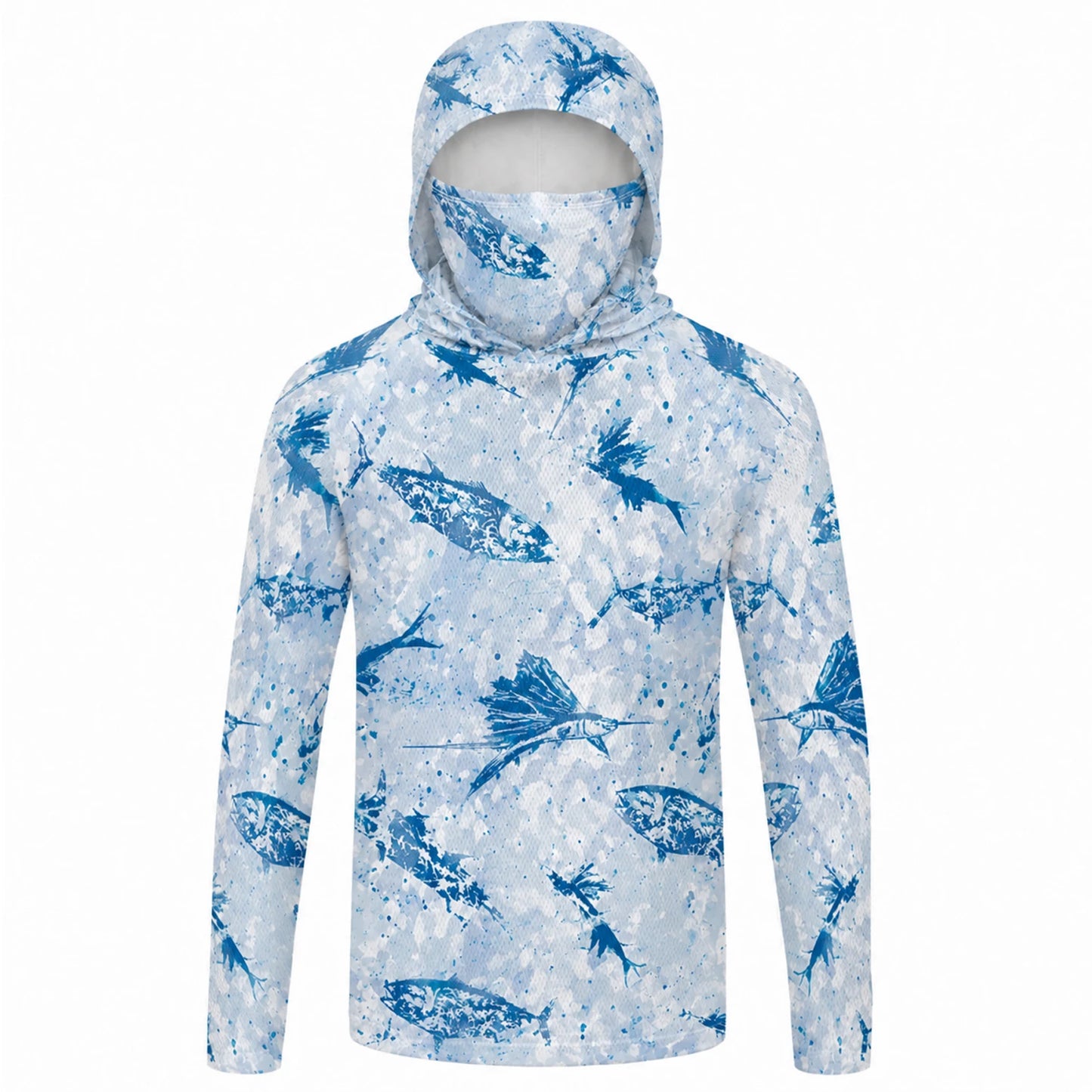 UPF 50+ Long Sleeve Hooded Face Cover Fishing Shirts Quick Dry Sweatshirts Breathable UV Protection Men Fishing Jerseys