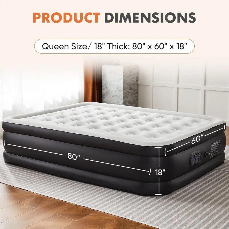18" Queen Size Air Mattress Bed with Built- in Pump Blow Up Mattresses for Camping, Indoor Colchon, Guests Air Bed