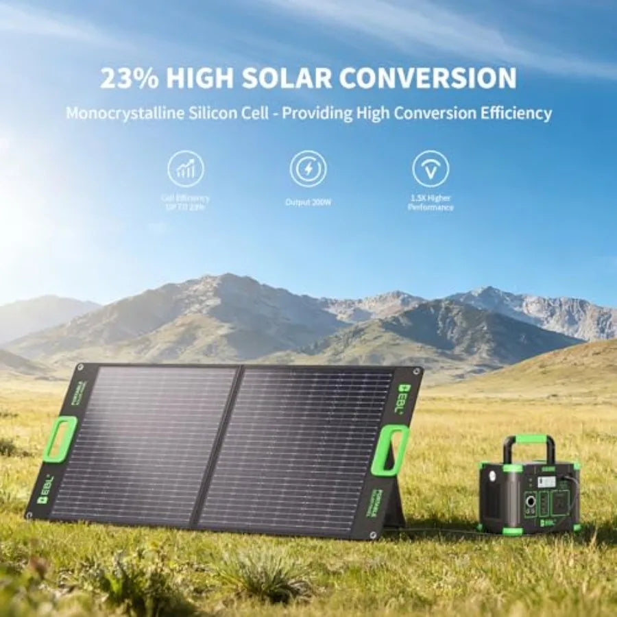 500W Portable Power Station with 100W Portable Solar Panel 20V, Outdoor Solar Generator 500W Peak 1000W Backup Battery Pack Sol