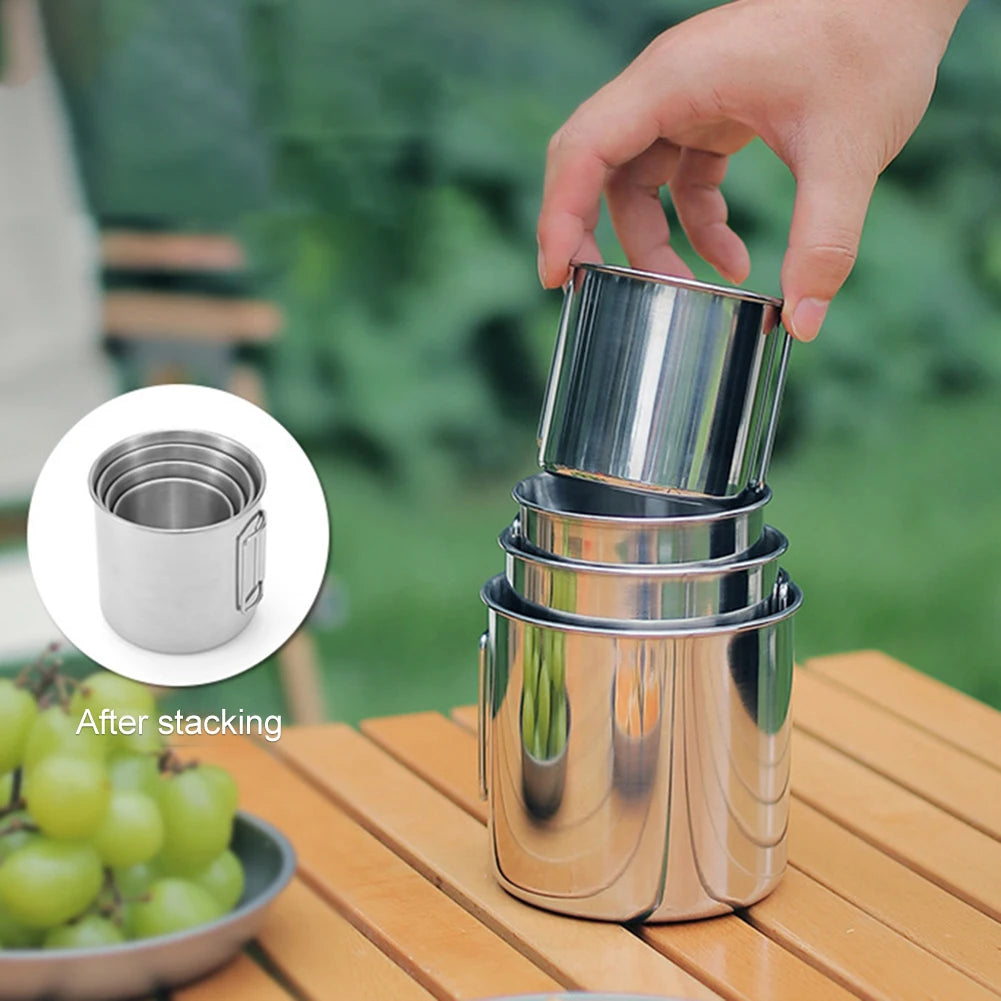 Coffee Cup with Foldable Handle Camping Mug Lightweight Portable Camping Cup Stainless Steel for Camping Hiking