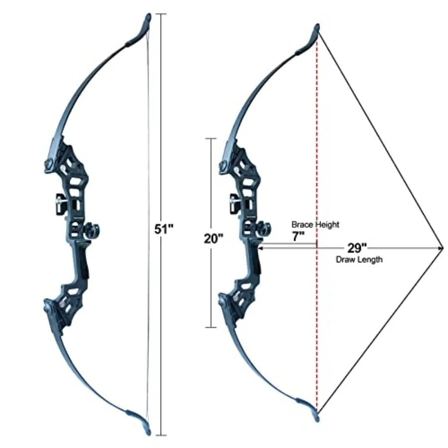 Archery Bow Set Recurve Bow and Arrow Adult Set 51 Training Bow Takedown 30 40 50lb Long Bows for Hunting Adult Beginner with 1