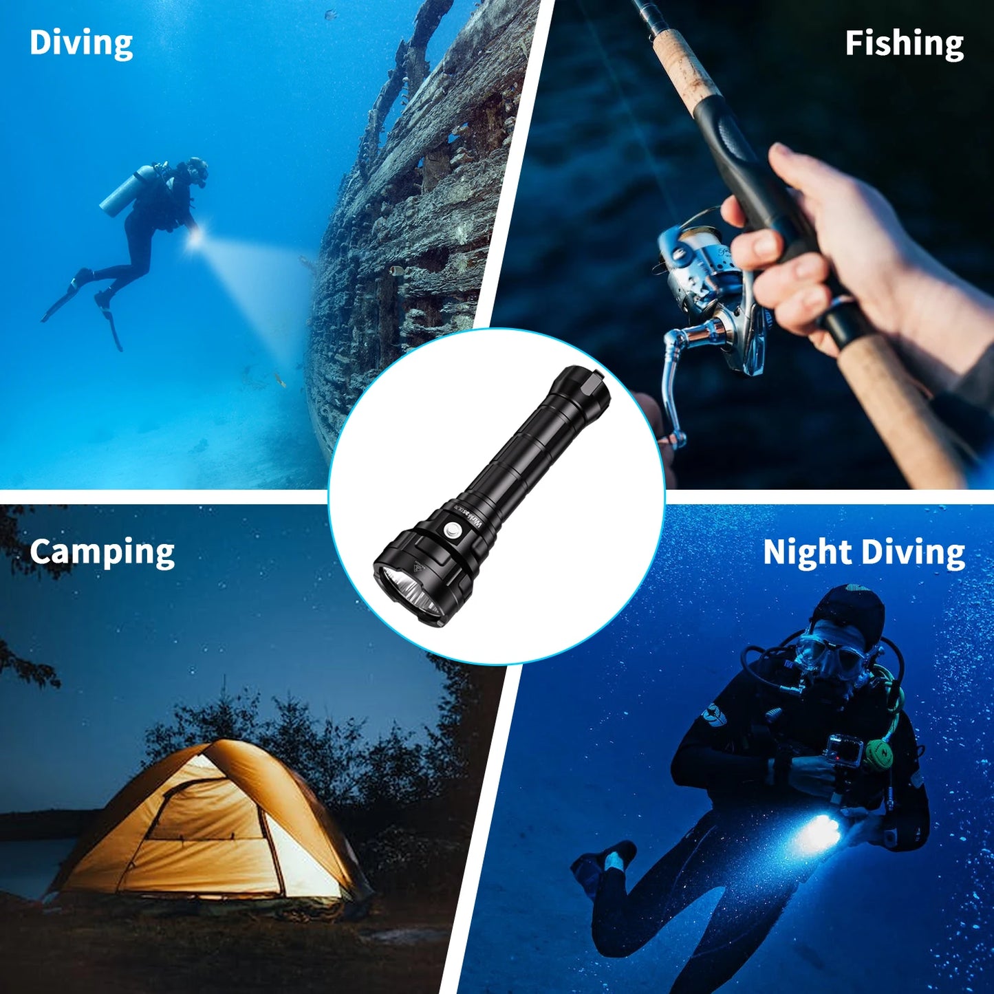 Wurkkos DL70 Diving Flashlight Super Bright Rechargeable 26650 Battery 13000 Lumens Professional Diving Outdoor Flashlight