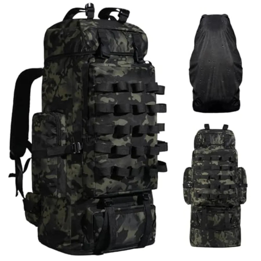 70L/100L Camping Hiking Backpack with Rain Cover, Expandable Large Military Tactical Backpack, Waterproof Molle Racksack Travel