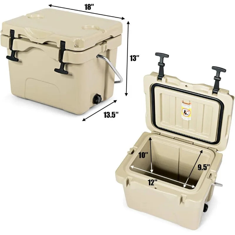 16 Quart Cooler, 24-Can Capacity Ice Chest with 2 Cup Holders, 3-5 Days Ice Retention, Portable Insulated Ice Box